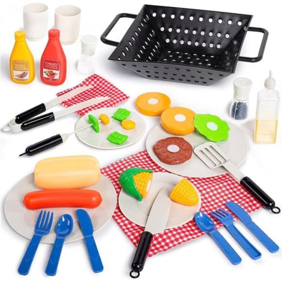 34 PCS Cooking Toy Set, Kitchen Toy Set, Toy BBQ Grill Set, Little Chef Play - Picture 5 of 6